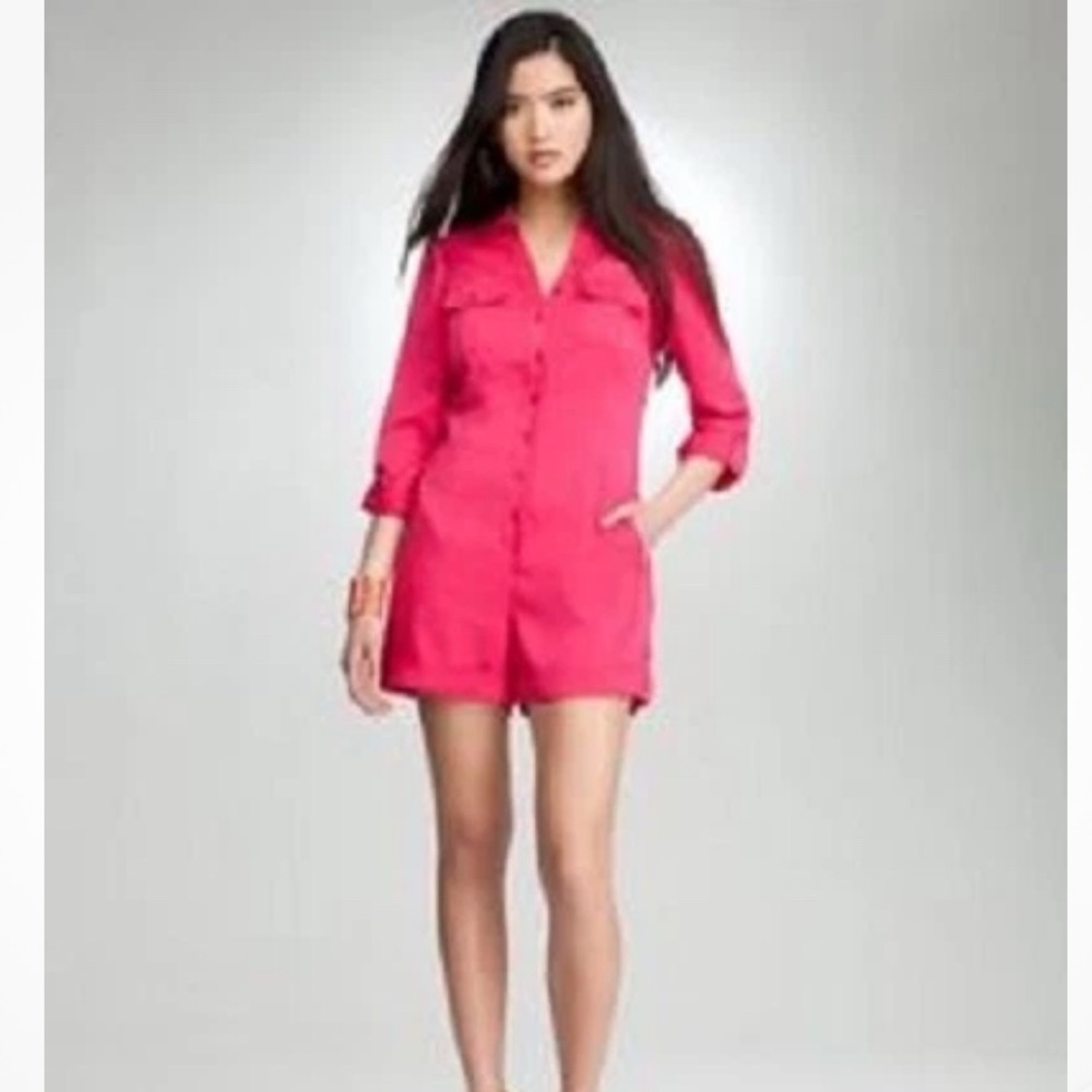 Bebe Pink Button-Up Shorts Romper